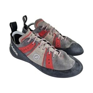 Scarpa Rock Climbing Shoes Mens US 10.5 EU 44 Gray Red Suede Lace Up Bouldering
